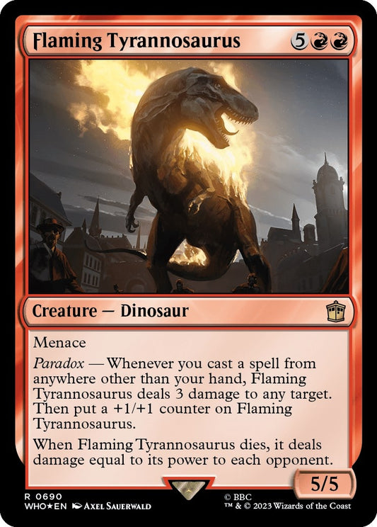 Image for Flaming Tyrannosaurus (Surge Foil) (690) (Universes Beyond: Doctor Who) - Magic: The Gathering