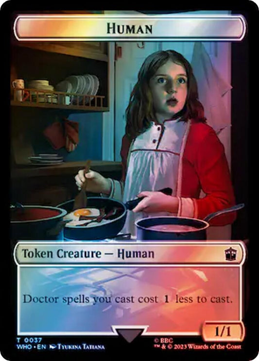 Image for Human (0037) // Dinosaur Double-Sided Token (Surge Foil) (37 // 52) (Universes Beyond: Doctor Who) - Magic: The Gathering