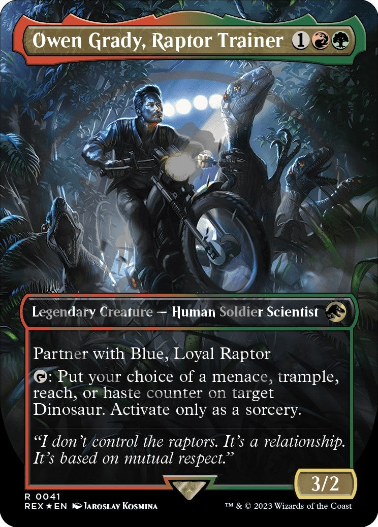 Image for Owen Grady, Raptor Trainer (Borderless) (Emblem) (41) (Universes Beyond: Jurassic World Collection) - Magic: The Gathering