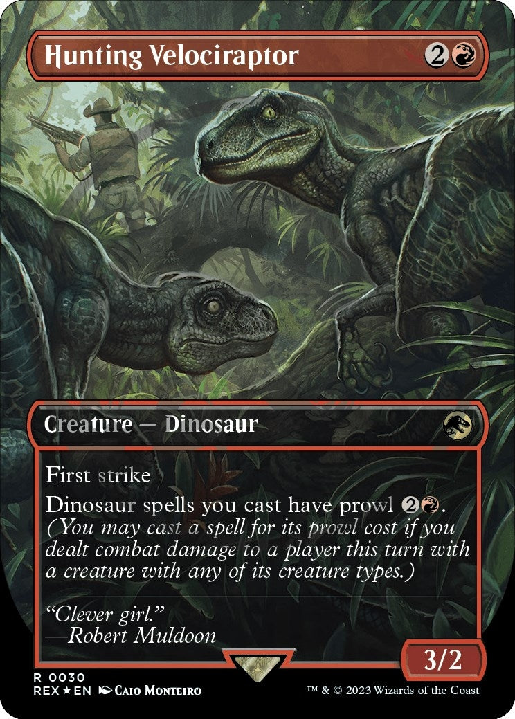 Image for Hunting Velociraptor (Borderless) (Emblem) (30) (Universes Beyond: Jurassic World Collection) - Magic: The Gathering