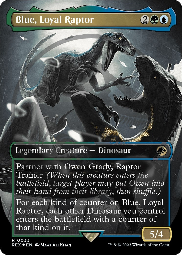 Image for Blue, Loyal Raptor (Borderless) (Emblem) (33) (Universes Beyond: Jurassic World Collection) - Magic: The Gathering