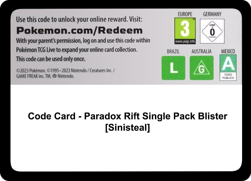 Image for Code Card - Paradox Rift Single Pack Blister [Sinisteal] (SV04: Paradox Rift) - Pokemon