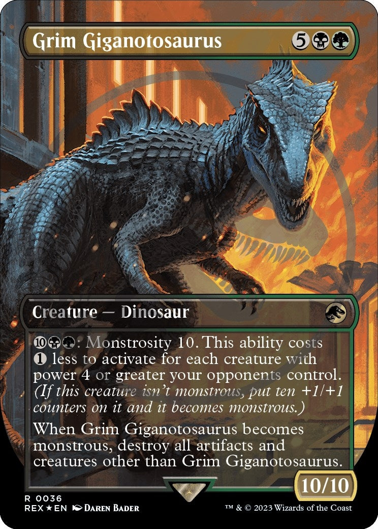 Image for Grim Giganotosaurus (Borderless) (Emblem) (36) (Universes Beyond: Jurassic World Collection) - Magic: The Gathering