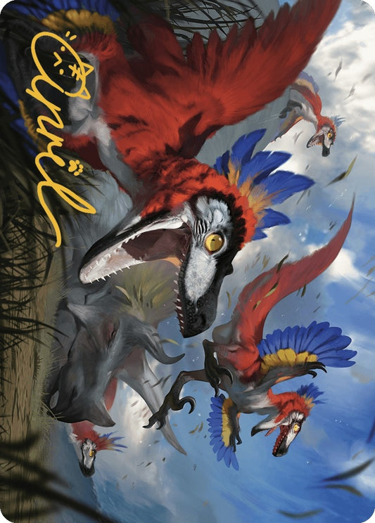 Image for Wrathful Raptors Art Card (Gold-Stamped Signature) (77) (Art Series: The Lost Caverns of Ixalan) - Magic: The Gathering