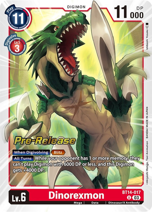 Image for Dinorexmon (BT14-017 U) (Blast Ace Pre-Release Cards) - Digimon Card Game
