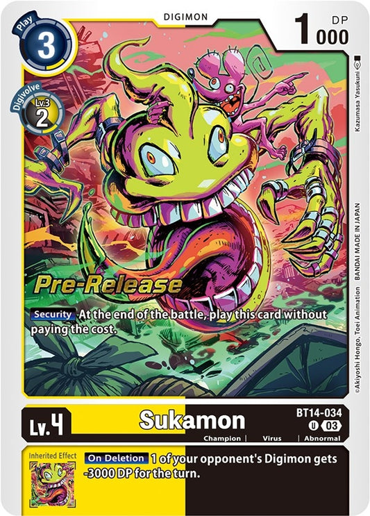 Image for Sukamon (BT14-034 U) (Blast Ace Pre-Release Cards) - Digimon Card Game