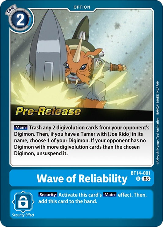 Image for Wave of Reliability (BT14-091 U) (Blast Ace Pre-Release Cards) - Digimon Card Game