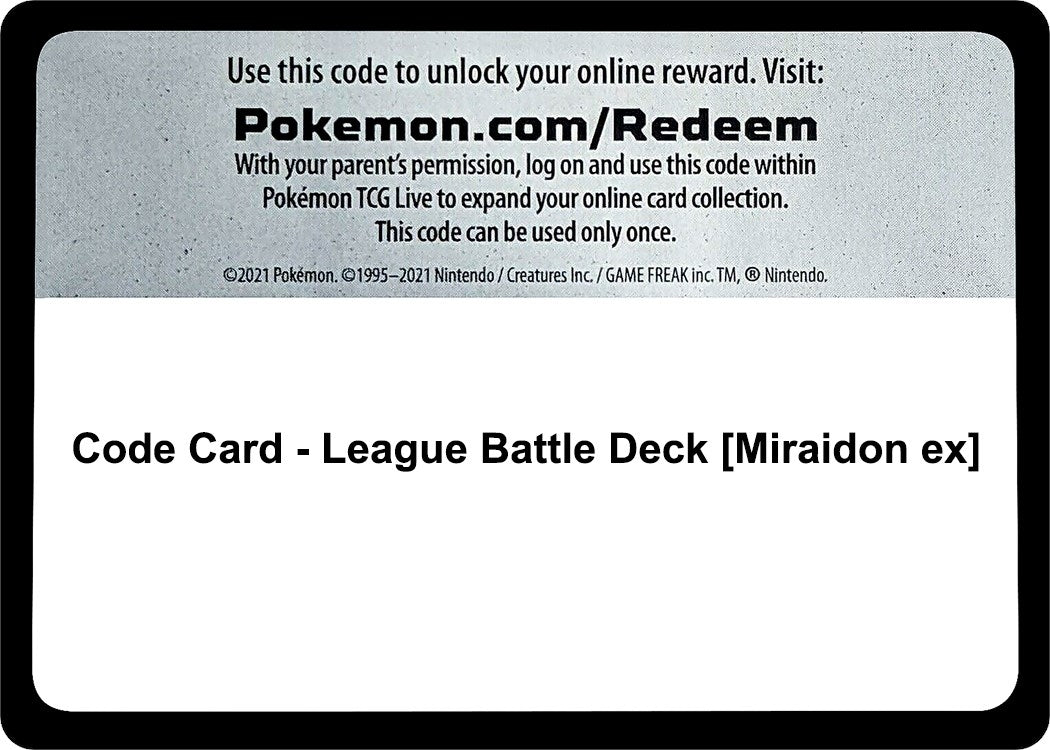 Image for Code Card - League Battle Deck [Miraidon ex] (Miscellaneous Cards & Products) - Pokemon