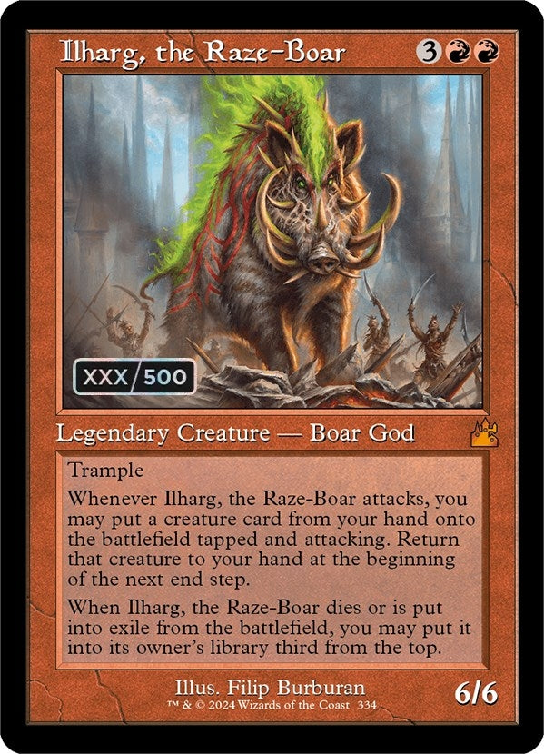 Image for Ilharg, the Raze-Boar (Retro Frame) (Serial Numbered) (334) (Ravnica Remastered) - Magic: The Gathering