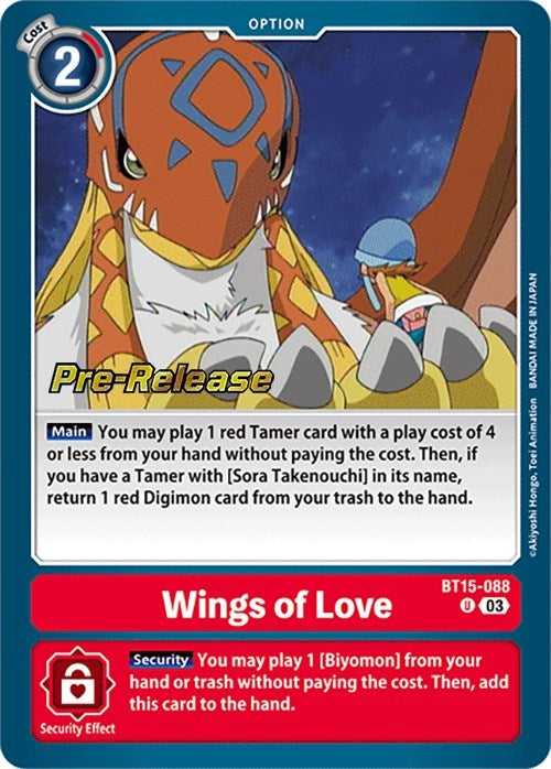 Image for Wings of love (BT15-088 U) (Exceed Apocalypse Pre-Release Cards) - Digimon Card Game