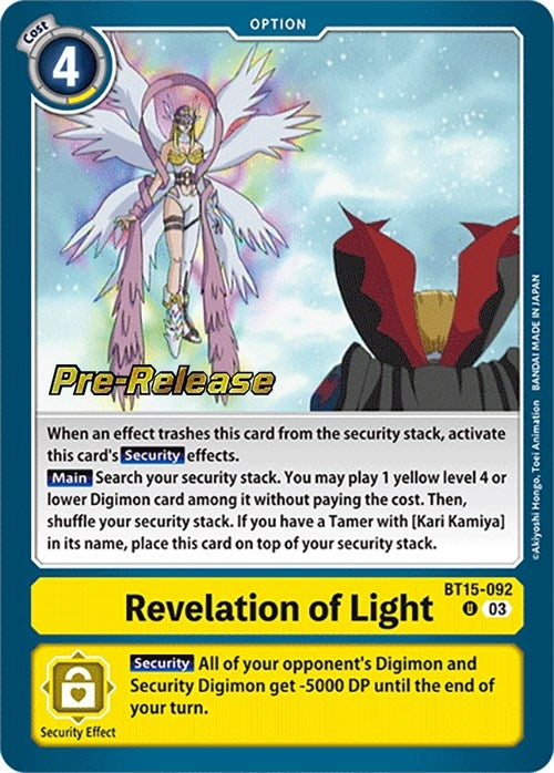 Image for Revelation of Light (BT15-092 U) (Exceed Apocalypse Pre-Release Cards) - Digimon Card Game