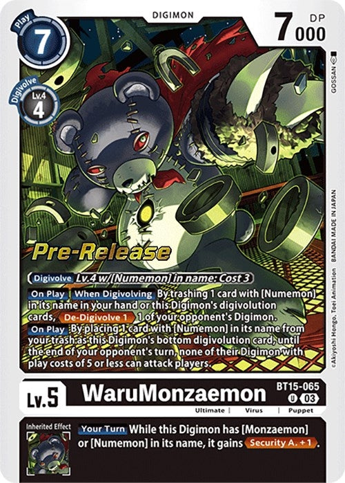 Image for WaruMonzaemon (BT15-065 U) (Exceed Apocalypse Pre-Release Cards) - Digimon Card Game