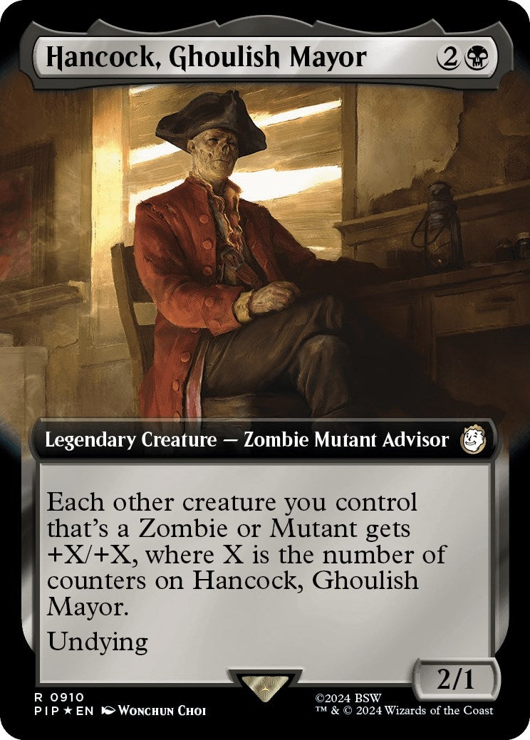 Image for Hancock, Ghoulish Mayor (Extended Art) (Surge Foil) (910) (Universes Beyond: Fallout) - Magic: The Gathering