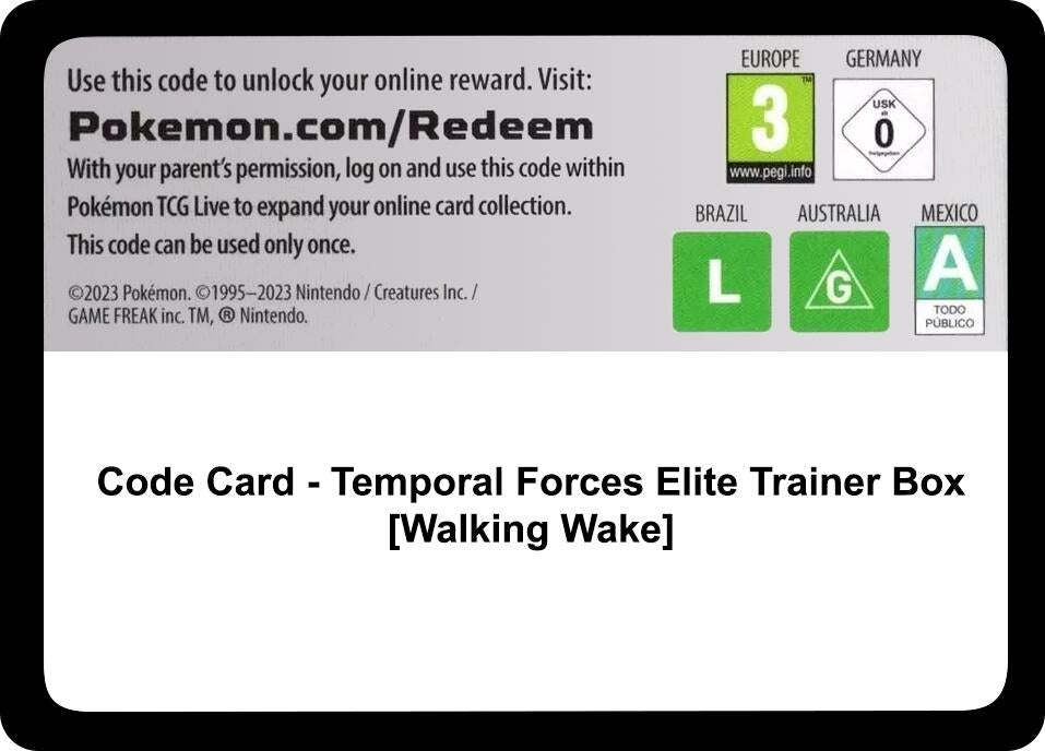 Image for Code Card - Temporal Forces Pokemon Center Elite Trainer Box (Exclusive) [Walking Wake] (SV05: Temporal Forces) - Pokemon