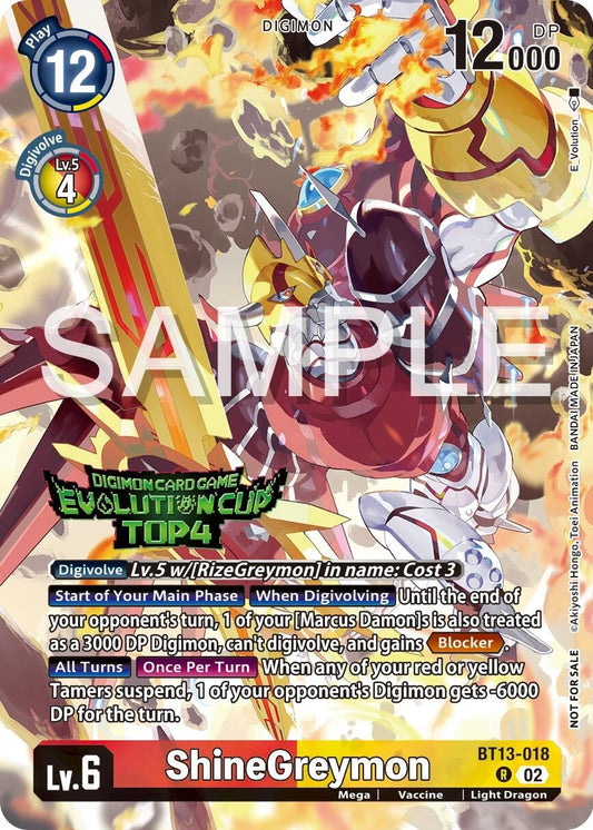 Image for ShineGreymon - BT13-018 (2024 Evolution Cup Top 4) (BT13-018 R) (Versus Royal Knights) - Digimon Card Game