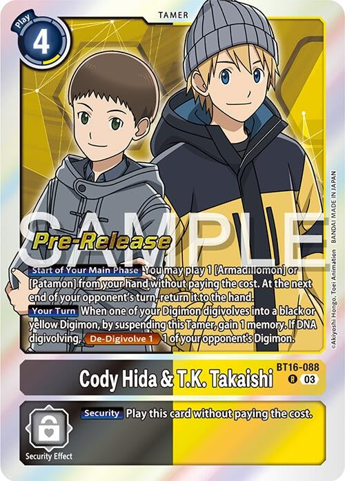 Image for Cody Hida & T.K. Takaishi (BT16-088 R) (Beginning Observer Pre-Release Cards) - Digimon Card Game