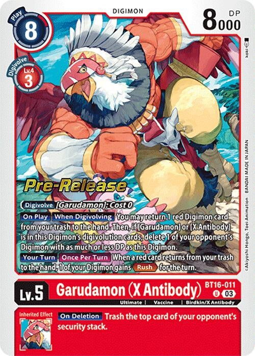 Image for Garudamon (X Antibody) (BT16-011 U) (Beginning Observer Pre-Release Cards) - Digimon Card Game