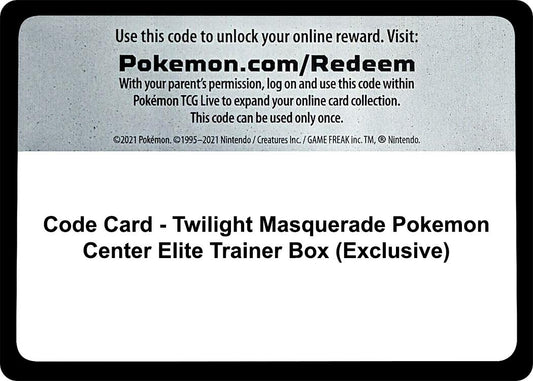 Image for Code Card - Twilight Masquerade Pokemon Center Elite Trainer Box (Exclusive) (SV06: Twilight Masquerade) - Pokemon