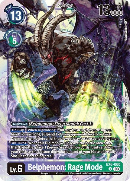 Image for Belphemon: Rage Mode (EX6-060 R) (Infernal Ascension) - Digimon Card Game
