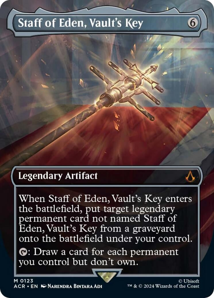 Image for Staff of Eden, Vault's Key (Borderless) (123) (Universes Beyond: Assassin's Creed) - Magic: The Gathering