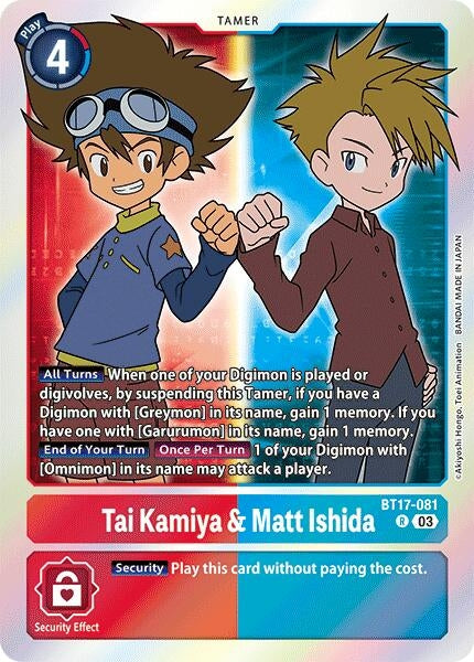 Image for Tai Kamiya & Matt Ishida (BT17-081 R) (Secret Crisis) - Digimon Card Game
