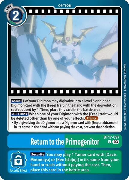 Image for Return to the Primogenitor (BT17-097 U) (Secret Crisis) - Digimon Card Game