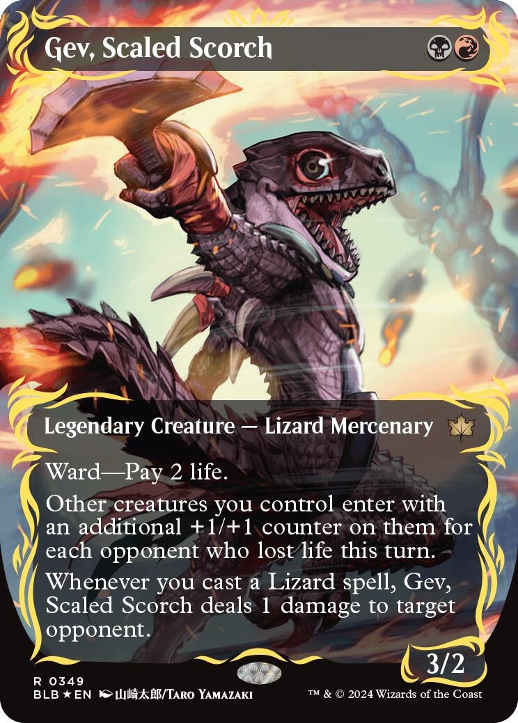 Image for Gev, Scaled Scorch (Borderless) (Raised Foil) (349) (Bloomburrow) - Magic: The Gathering