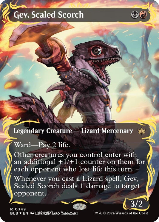 Image for Gev, Scaled Scorch (Borderless) (Raised Foil) (349) (Bloomburrow) - Magic: The Gathering