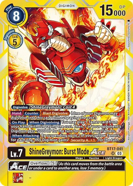 Image for ShineGreymon: Burst Mode ACE (BT17-041 SR) (Secret Crisis) - Digimon Card Game