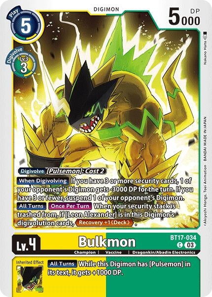 Image for Bulkmon (BT17-034 C) (Secret Crisis) - Digimon Card Game