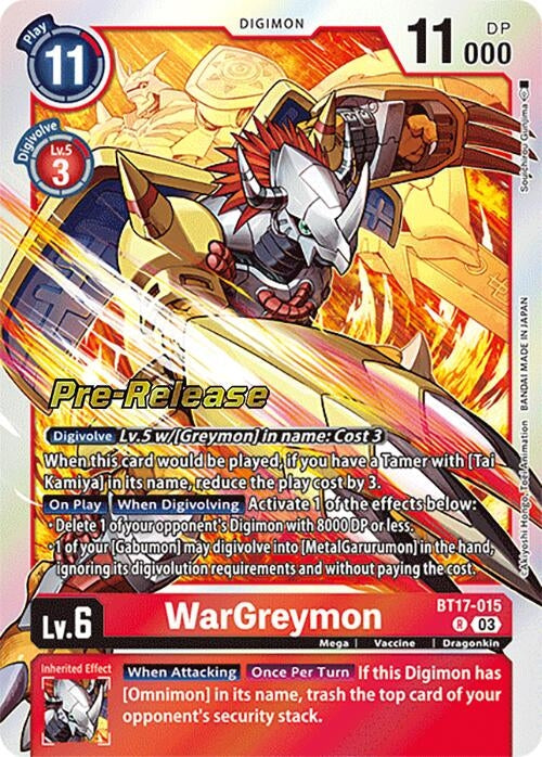 Image for WarGreymon (BT17-015 R) (Secret Crisis Pre-Release Cards) - Digimon Card Game