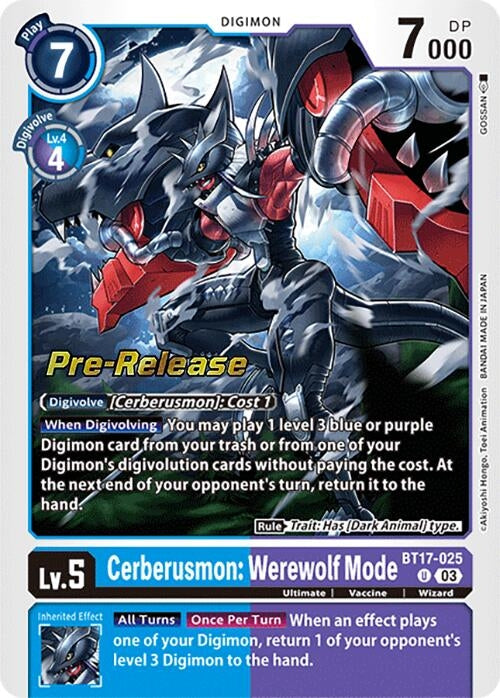 Image for Cerberusmon: Werewolf Mode (BT17-025 U) (Secret Crisis Pre-Release Cards) - Digimon Card Game