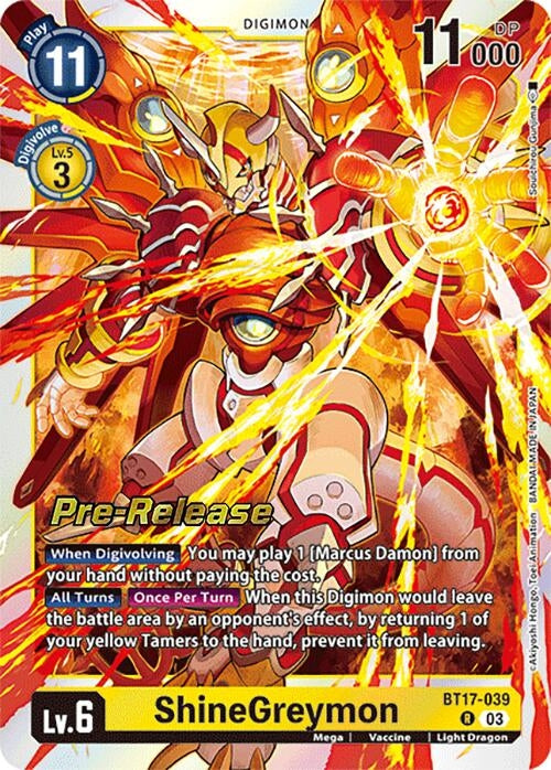 Image for ShineGreymon (BT17-039 R) (Secret Crisis Pre-Release Cards) - Digimon Card Game