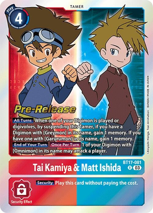 Image for Tai Kamiya & Matt Ishida (BT17-081 R) (Secret Crisis Pre-Release Cards) - Digimon Card Game