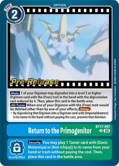 Image for Return to the Primogenitor (BT17-097 U) (Secret Crisis Pre-Release Cards) - Digimon Card Game