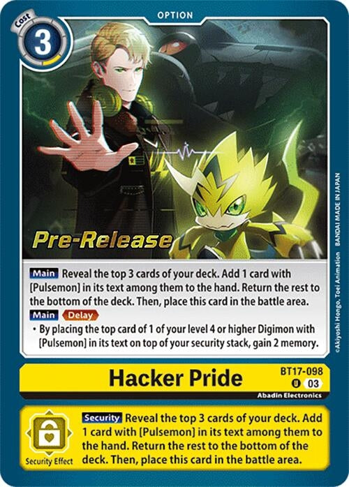 Image for Hacker Pride (BT17-098 U) (Secret Crisis Pre-Release Cards) - Digimon Card Game