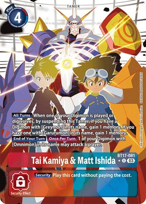 Image for Tai Kamiya & Matt Ishida (Alternate Art) (BT17-081 R) (Secret Crisis) - Digimon Card Game