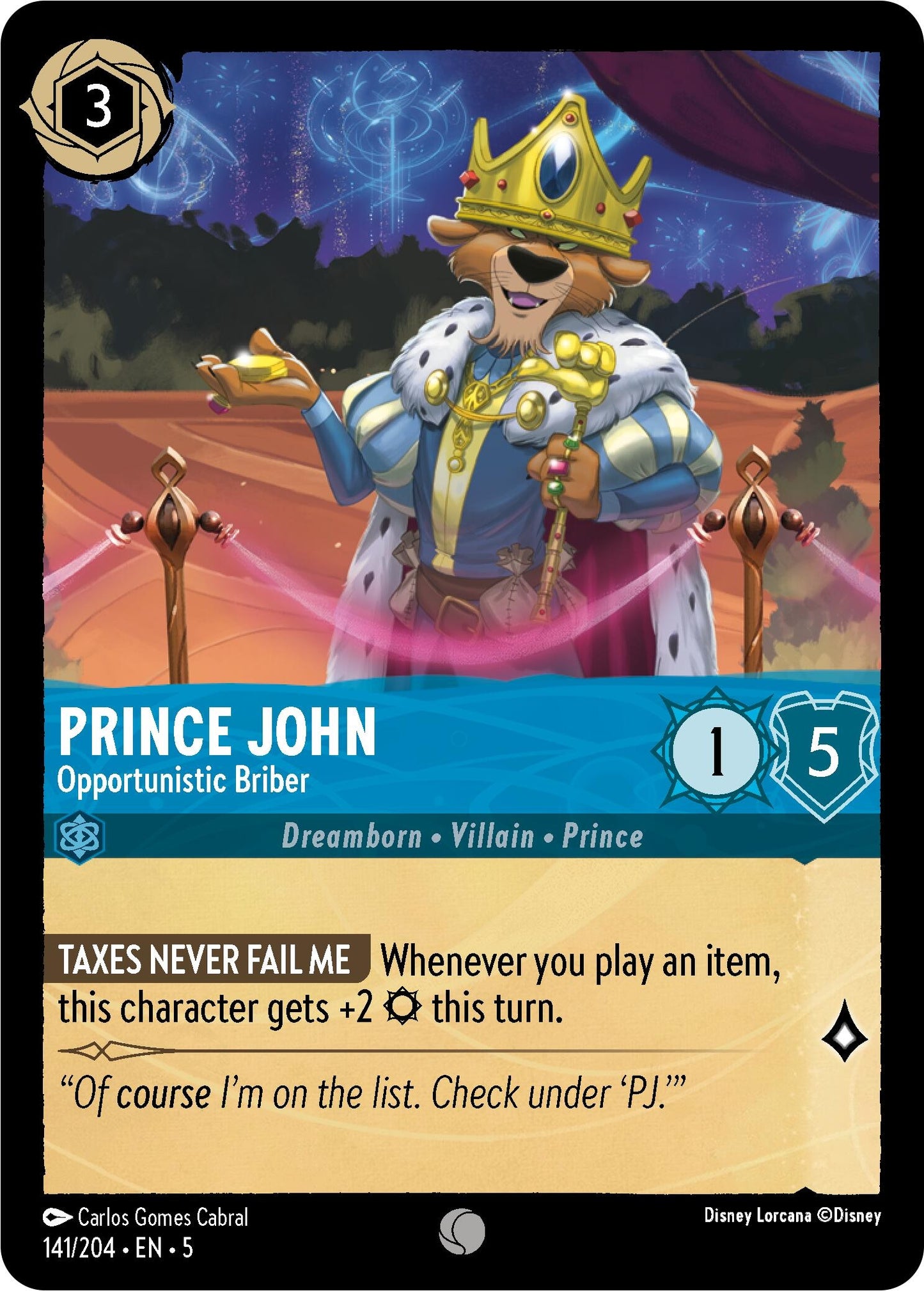 Image for Prince John - Opportunistic Briber (141/204) (Shimmering Skies) - Disney Lorcana