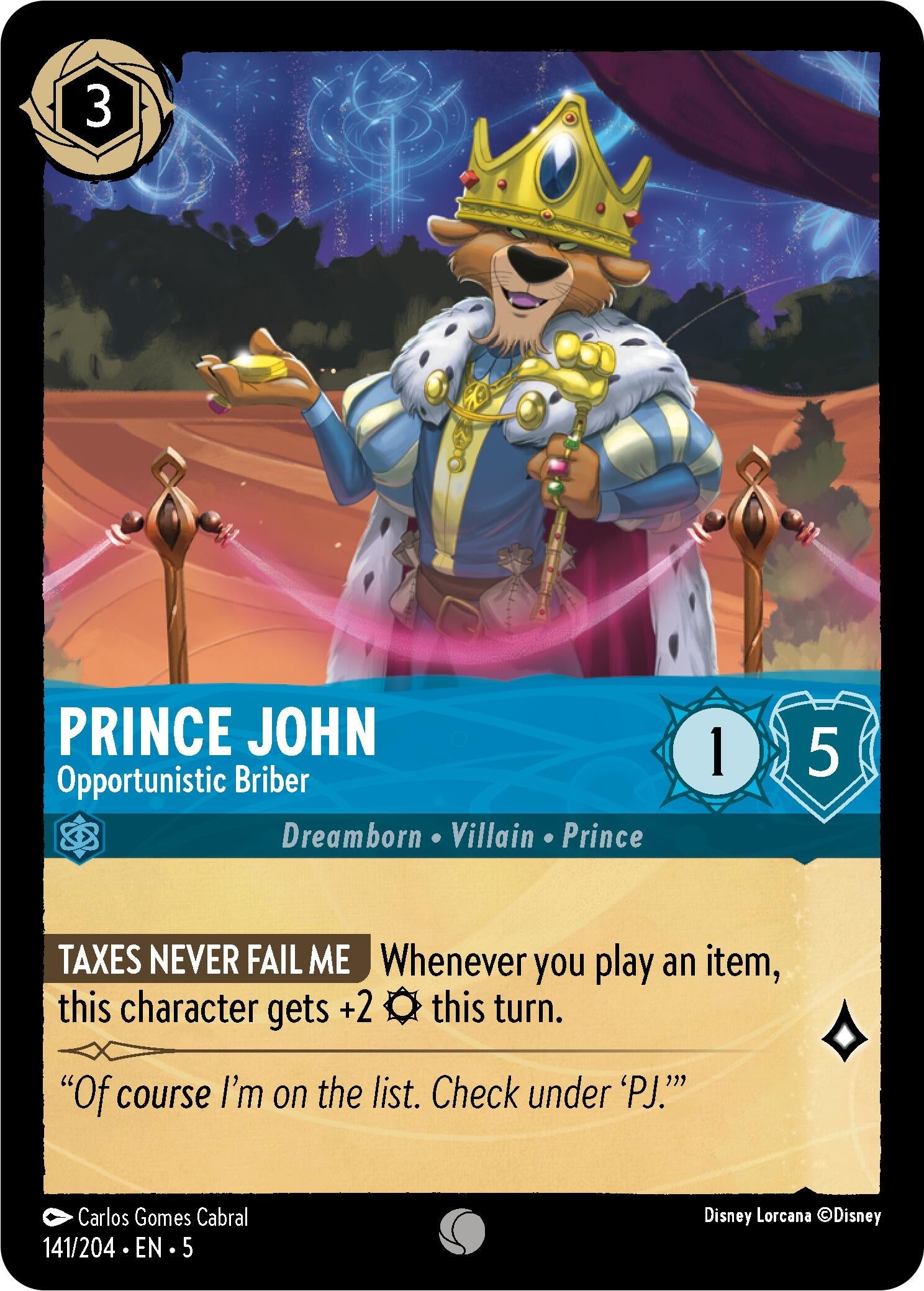 Image for Prince John - Opportunistic Briber (141/204) (Shimmering Skies) - Disney Lorcana