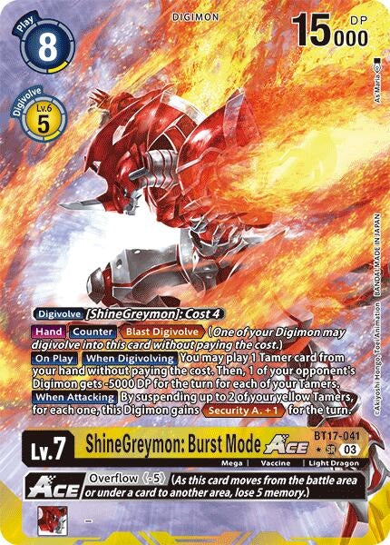 Image for ShineGreymon: Burst Mode ACE (Alternate Art) (BT17-041 SR) (Secret Crisis) - Digimon Card Game