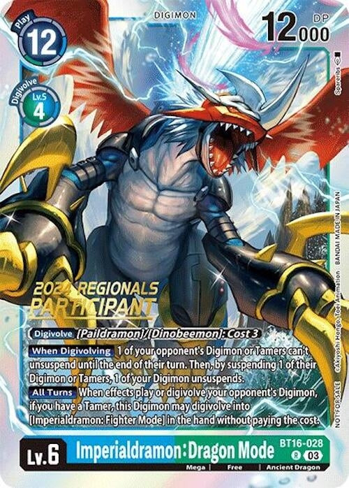 Image for Imperialdramon: Dragon Mode (2024 Regionals Participant) (BT16-028 R) (Beginning Observer) - Digimon Card Game