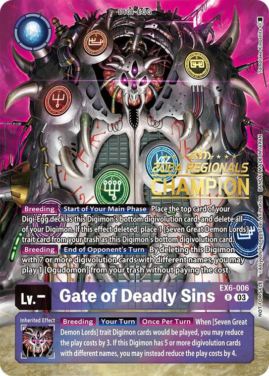 Image for Gate of Deadly Sins (2024 Regionals Champion) (EX6-006 R) (Infernal Ascension) - Digimon Card Game