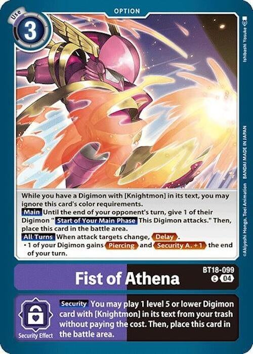 Image for Fist of Athena (BT18-099 C) (Release Special Booster 2.0) - Digimon Card Game