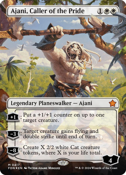Image for Ajani, Caller of the Pride (Borderless) (Mana Foil) (417) (Foundations) - Magic: The Gathering