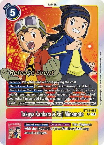 Image for Takuya Kanbara & Koji Minamoto (BT18-088 R) (Release Special Booster 2.0 Celebration Event Cards) - Digimon Card Game