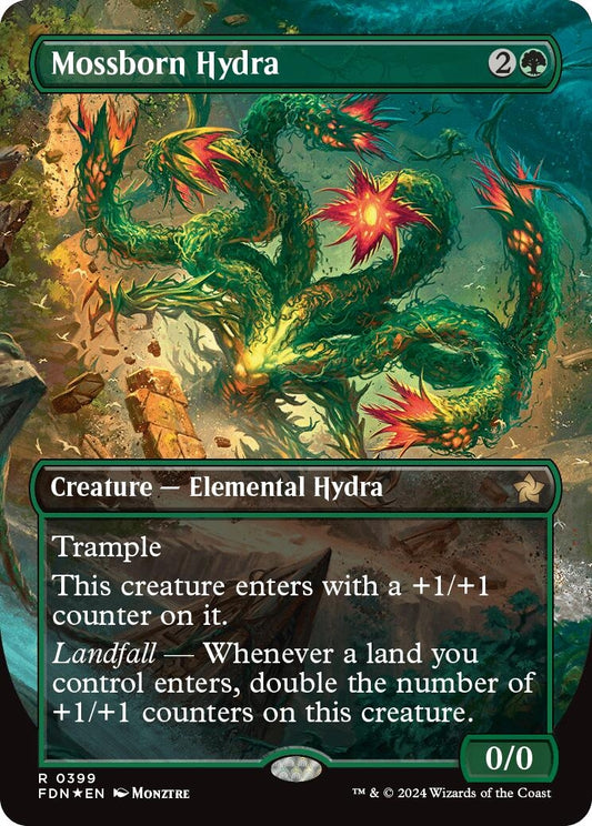 Image for Mossborn Hydra (Borderless) (Mana Foil) (399) (Foundations) - Magic: The Gathering