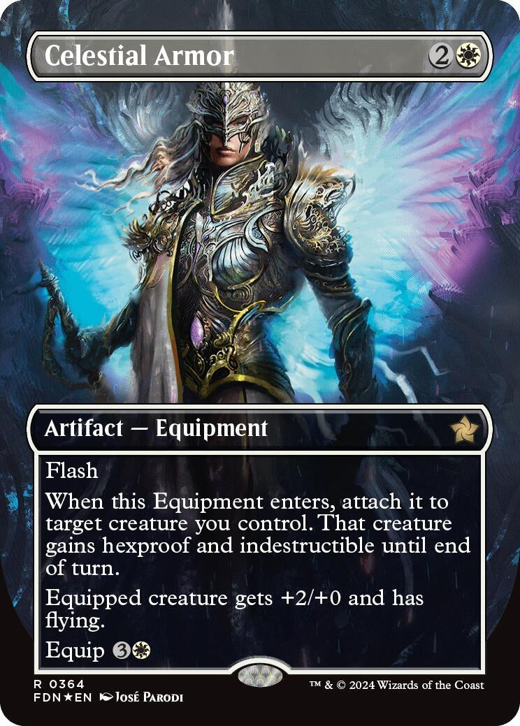 Image for Celestial Armor (Borderless) (Mana Foil) (364) (Foundations) - Magic: The Gathering