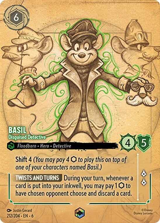 Image for Basil - Disguised Detective (Enchanted) (212/204) (Azurite Sea) - Disney Lorcana