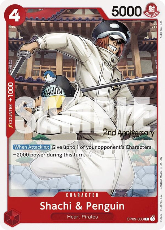 Image for Shachi & Penguin (OP09-003) (Emperors in the New World: 2nd Anniversary Tournament Cards) - One Piece Card Game