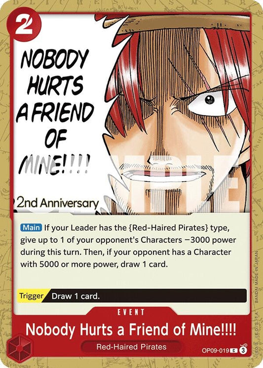 Image for Nobody Hurts a Friend of Mine!!!! (OP09-019) (Emperors in the New World: 2nd Anniversary Tournament Cards) - One Piece Card Game
